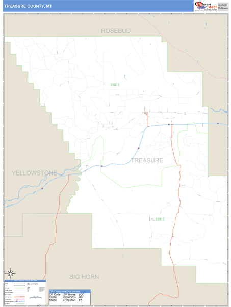 Treasure County, Montana Zip Code Wall Map Market Maps (IDI)