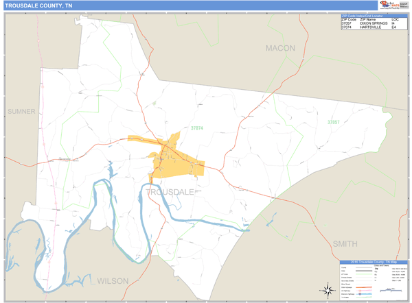 Trousdale County, Tennessee Zip Code Wall Map Market Maps (IDI)