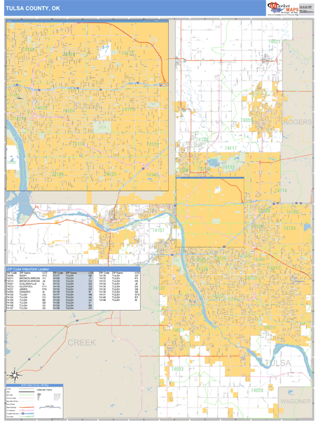 Tulsa County, Oklahoma Zip Code Wall Map Market Maps (IDI)