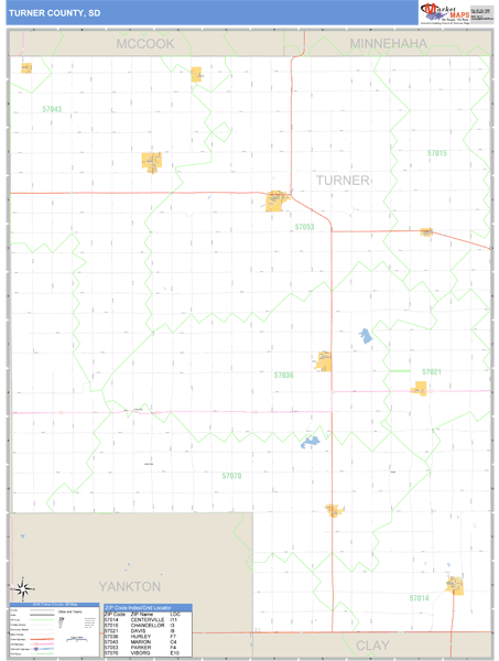 Turner County, South Dakota Zip Code Wall Map Market Maps (IDI)