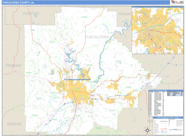 Tuscaloosa County, Alabama Zip Code Wall Map Market Maps (IDI)