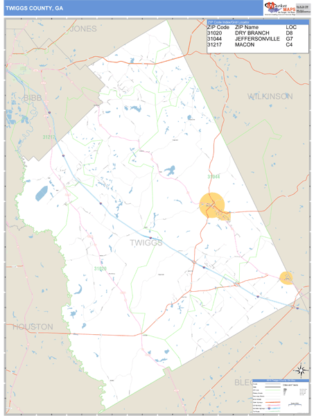 Twiggs County, Georgia Zip Code Wall Map Market Maps (IDI)