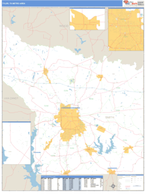 Tyler, Texas Metro Area Wall Map Market Maps (IDI)
