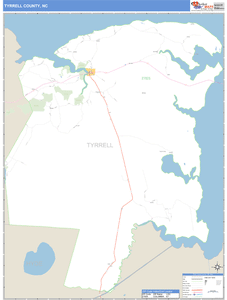Tyrrell County, North Carolina Zip Code Wall Map