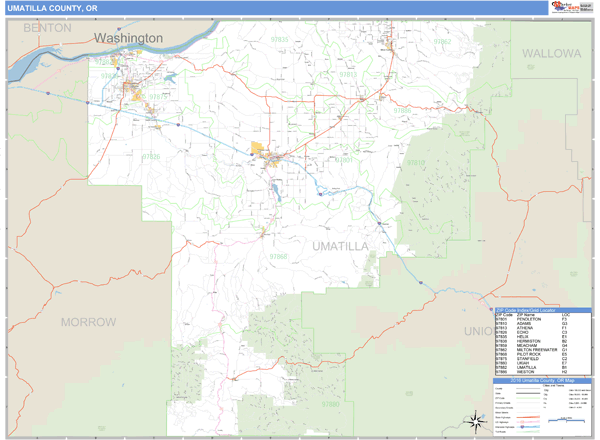 Umatilla County, Oregon Zip Code Wall Map Market Maps (IDI)