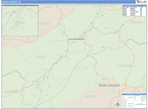 Unicoi County, Tennessee Zip Code Wall Map