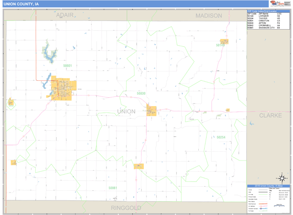 Union County, Iowa Zip Code Wall Map Market Maps (IDI)