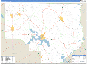 Union County, Louisiana Zip Code Wall Map
