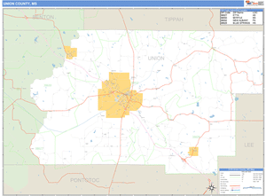 Union County, Mississippi Zip Code Wall Map