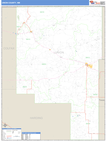 Union County, New Mexico Zip Code Wall Map Market Maps (IDI)