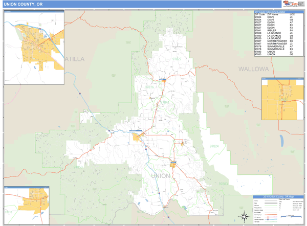 Union County, Oregon Zip Code Wall Map Market Maps (IDI)