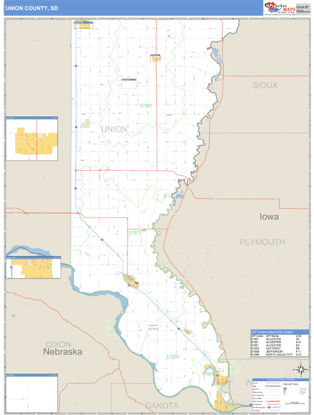Union County, South Dakota Zip Code Wall Map Market Maps (IDI)
