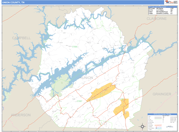 Union County, Tennessee Zip Code Wall Map Market Maps (IDI)