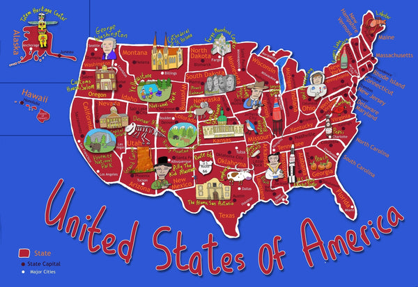 Kid's Map of the United States - Landmarks Maps.com