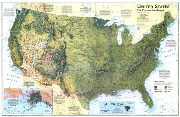 United States, The Physical Landscape Map 1996 Maps.com