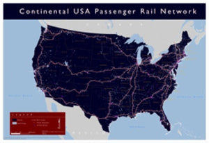 USA Passenger Rail Network Wall Map