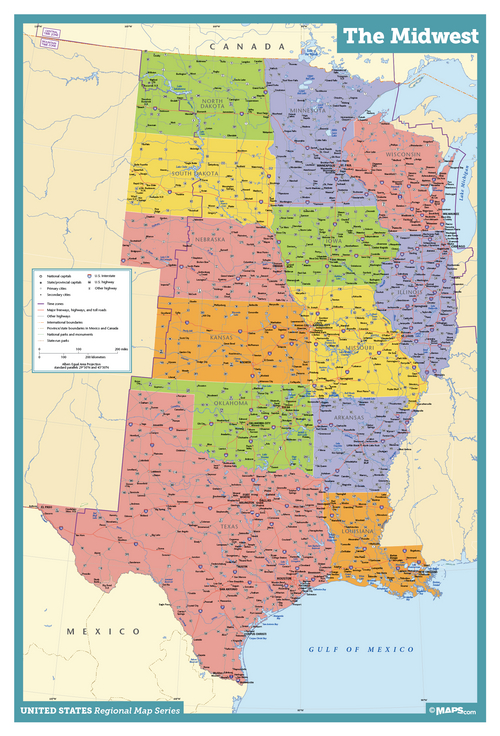 Wall Maps / USA Maps / Midwest USA Maps | Map Geek.com