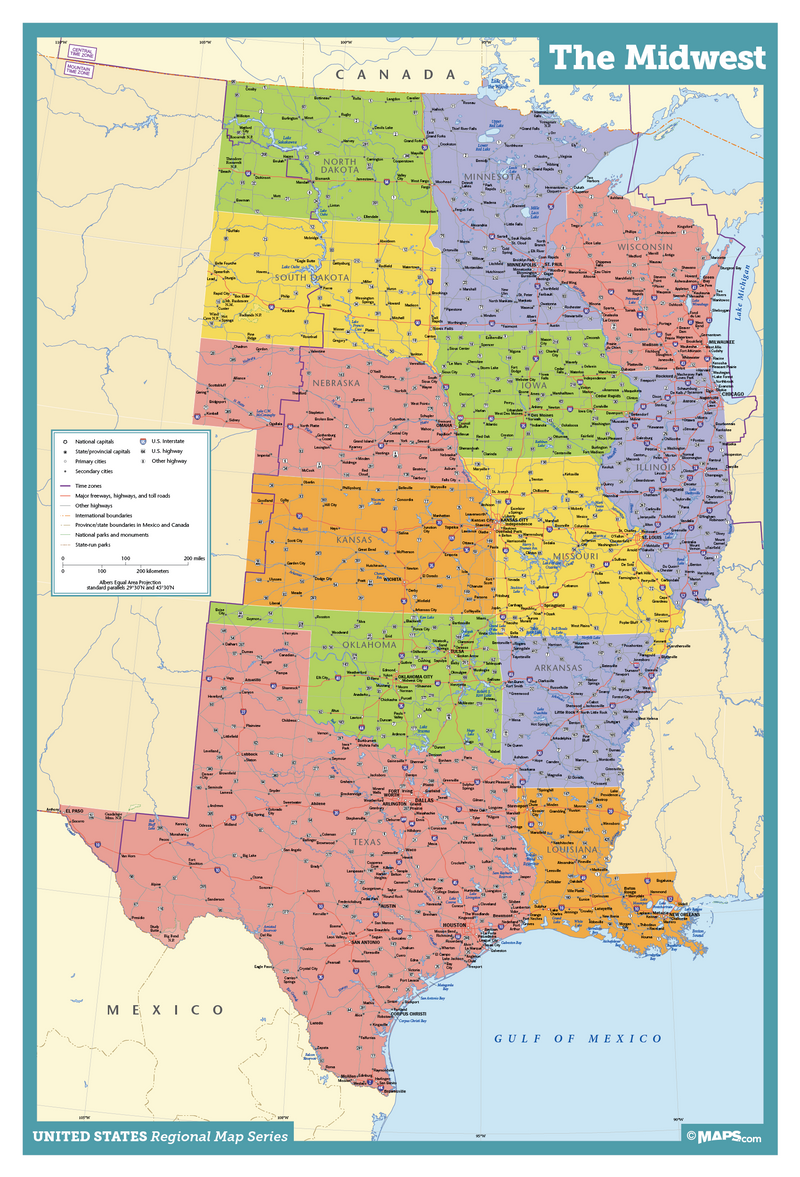 Midwest USA Wall Map Maps.com