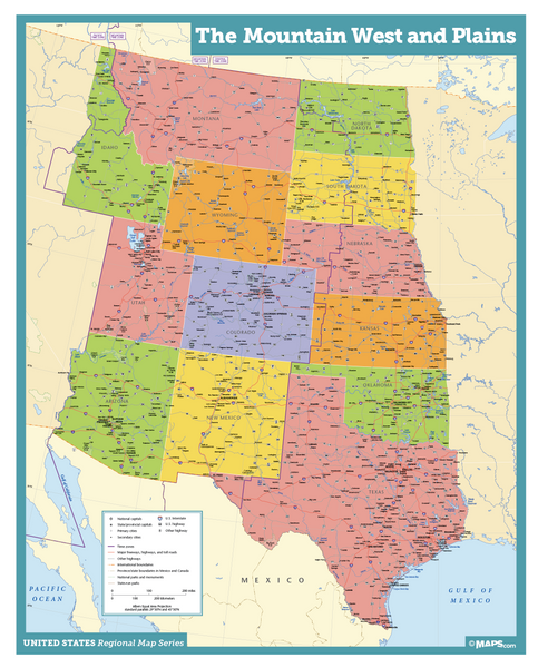 Mountain West and Plains USA Wall Map Maps.com