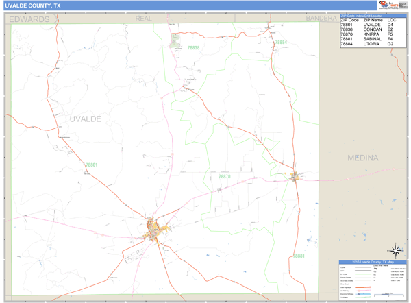 Uvalde County, Texas Zip Code Wall Map Market Maps (IDI)