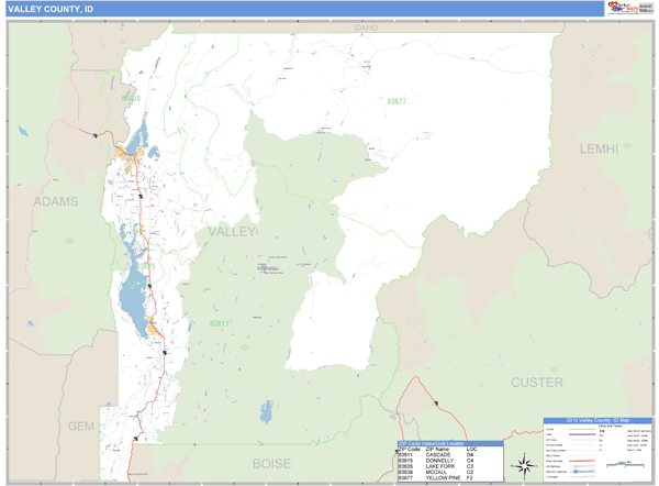 Valley County, Idaho Zip Code Wall Map Market Maps (IDI)