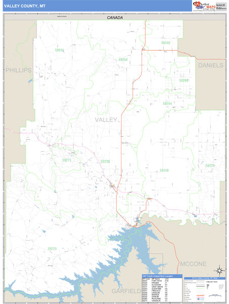 Valley County, Montana Zip Code Wall Map Market Maps (IDI)