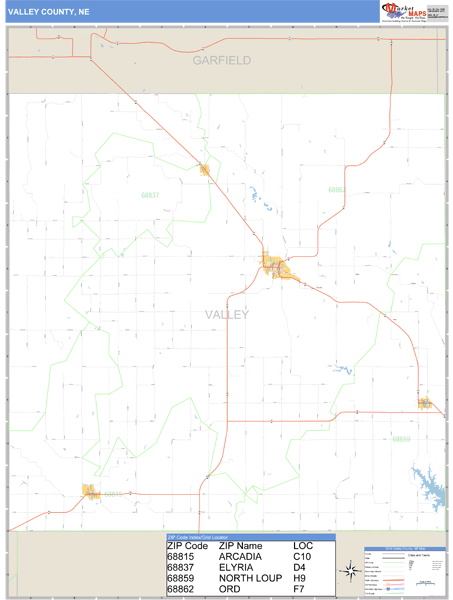 Valley County, Nebraska Zip Code Wall Map Market Maps (IDI)