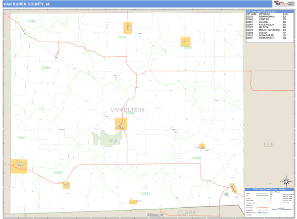 Van Buren County, Iowa Zip Code Wall Map Market Maps (IDI)