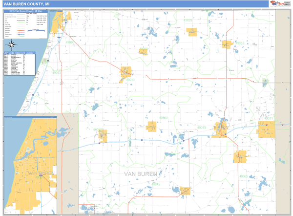 Van Buren County, Michigan Zip Code Wall Map Market Maps (IDI)