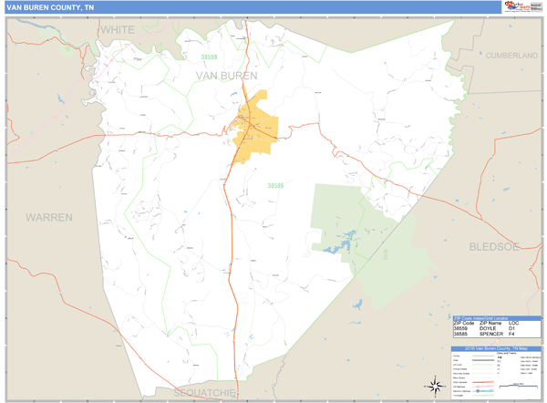 Van Buren County, Tennessee Zip Code Wall Map Market Maps (IDI)