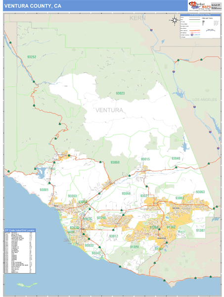 Ventura County, California Zip Code Wall Map Market Maps (IDI)
