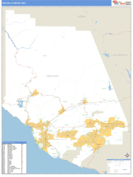 Ventura, California Metro Area Wall Map Market Maps (IDI)