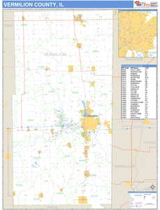 Vermilion County, Illinois Zip Code Wall Map