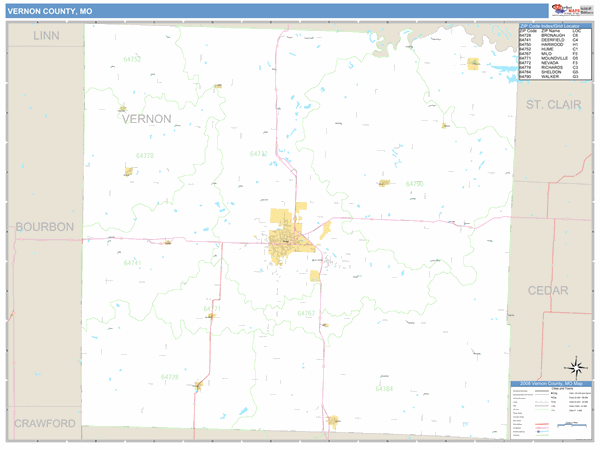 Vernon County, Missouri Zip Code Wall Map Market Maps (IDI)