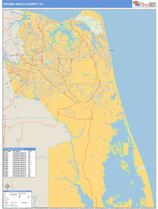 Virginia Beach County, Virginia Zip Code Wall Map