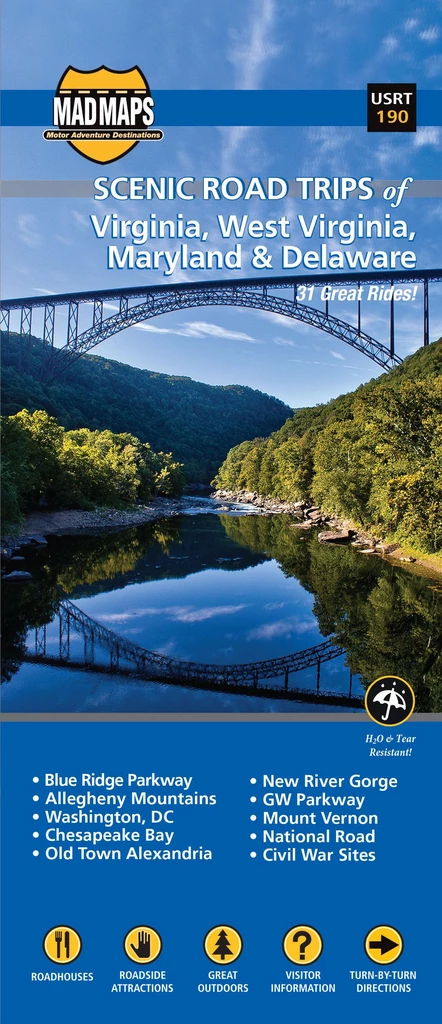 Scenic Road Trips Map of Virginia, West Virginia, Maryland and Delaware Eastview