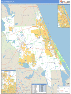 Volusia County, Florida Zip Code Wall Map