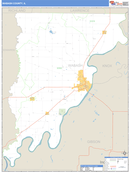 Wabash County, Illinois Zip Code Wall Map Market Maps (IDI)