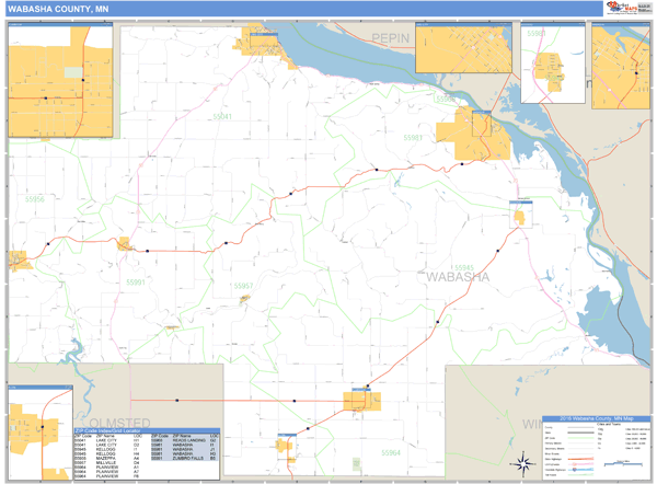 Wabasha County, Minnesota Zip Code Wall Map Market Maps (IDI)