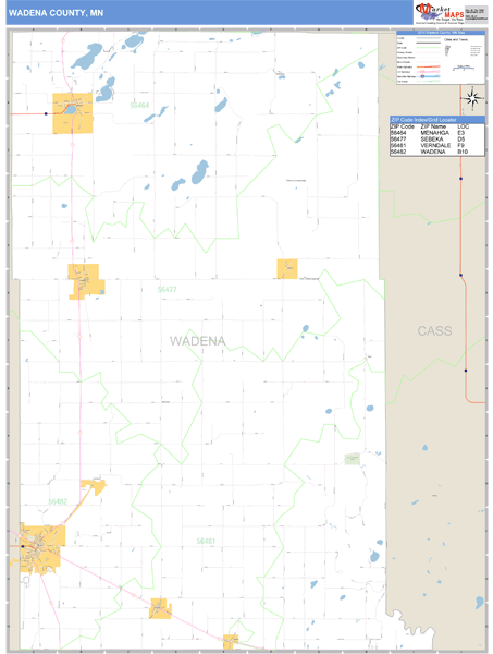 Wadena Map Wadena County, Minnesota Zip Code Wall Map | Map Geek.com