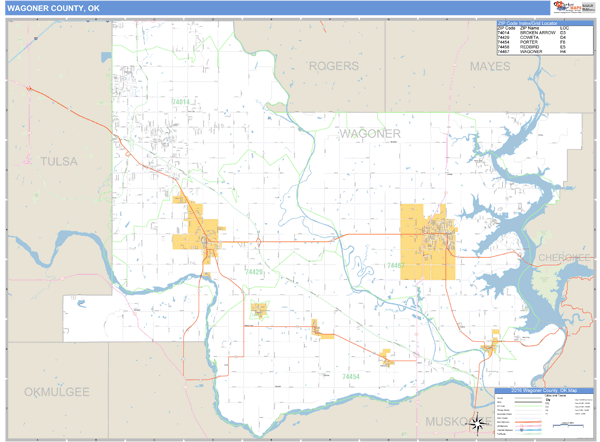 Wagoner County, Oklahoma Zip Code Wall Map Market Maps (IDI)