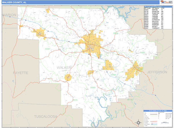 Walker County, Alabama Zip Code Wall Map Market Maps (IDI)