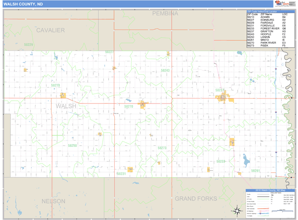Walsh County, North Dakota Zip Code Wall Map Market Maps (IDI)