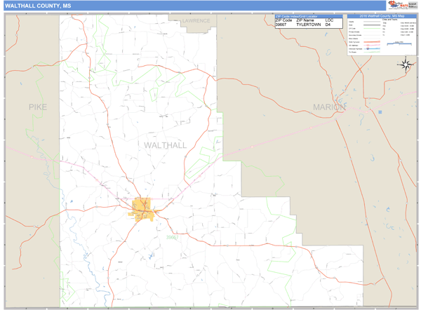 Walthall County, Mississippi Zip Code Wall Map Market Maps (IDI)