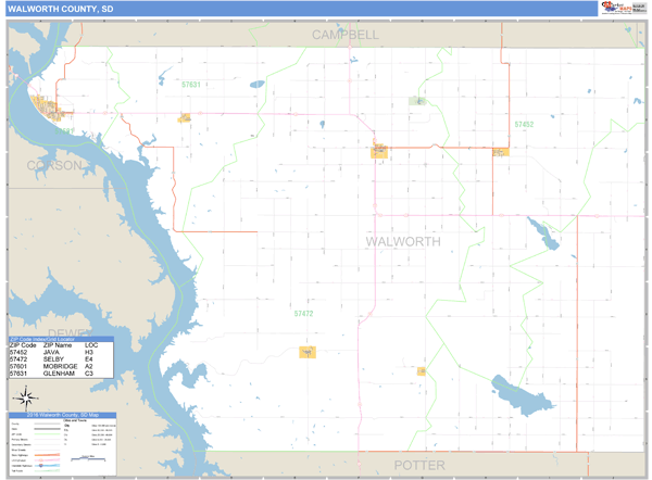 Walworth County, South Dakota Zip Code Wall Map Market Maps (IDI)