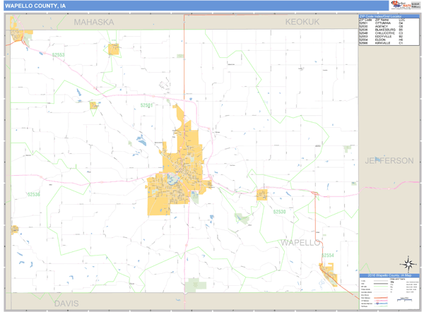 Wapello County, Iowa Zip Code Wall Map Market Maps (IDI)