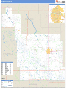 Ward County, North Dakota Zip Code Wall Map