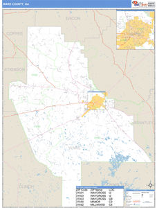 Ware County, Georgia Zip Code Wall Map