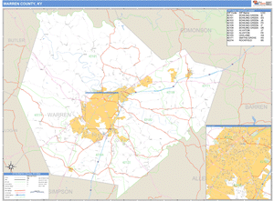 Warren County, Kentucky Zip Code Wall Map