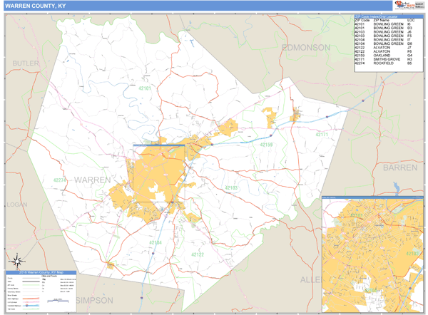 Warren County, Kentucky Zip Code Wall Map Market Maps (IDI)